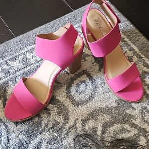 Soda Fuchsia Block Heel Sandals